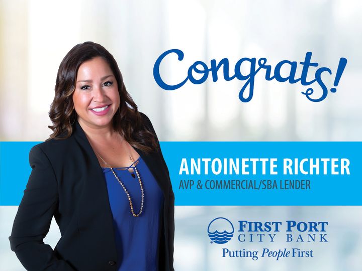 Antoinette Richter promoted to Assistant Vice President & Commercial/SBA Lender.